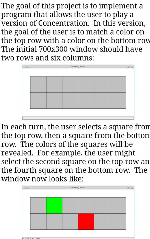 In Java Please These are the Concentration.java and DrawingPanel.java. Of a photo