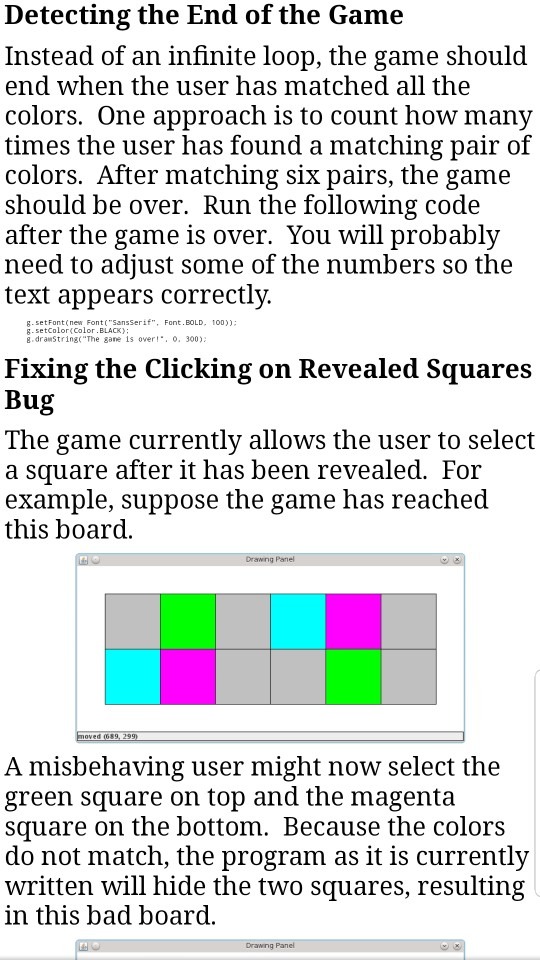 should have two rows and six columns: In each turn, the user