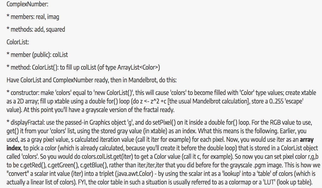 to create a fractal program that: * renders a color fractal to