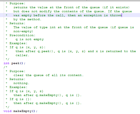codes at the bottom Size,isEmpty,enqueue,dequeue,peek,makeEmpty Tester Codes public static void main (String[]