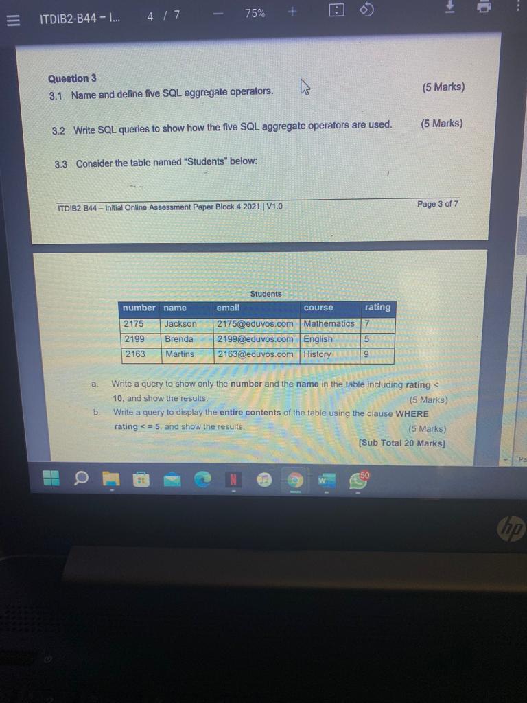  Q 75% = ITDIB2-B44 - ... 4 17 Question 3 3.1
