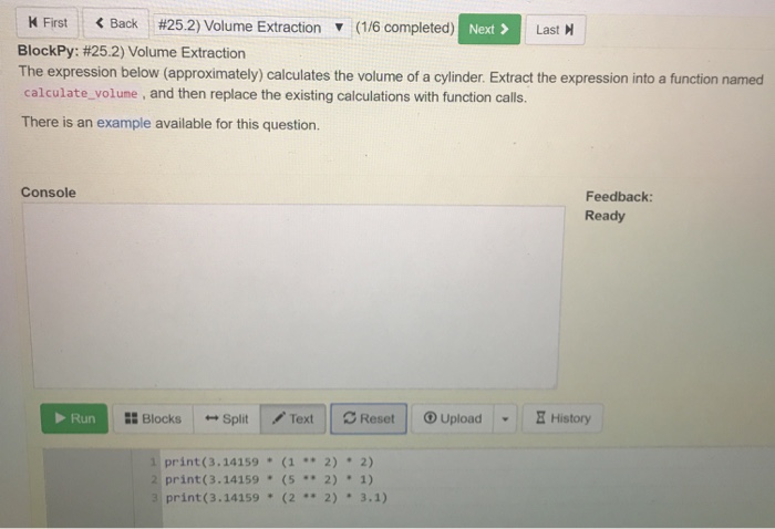 this question Console Feedback: Ready Run 1: Blocks Split / Text |