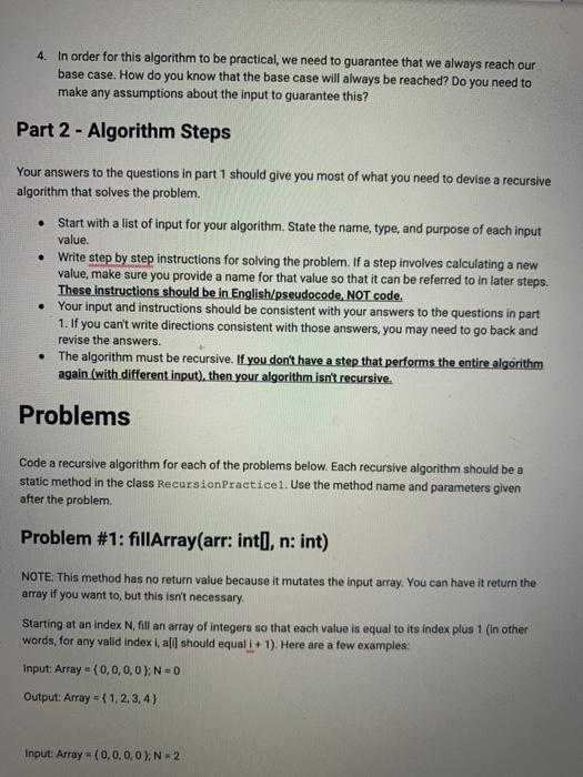 a recursive algorithm Write a static recursive method . . Description I