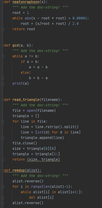  just the doc-string plz! like post conditions, pre-conditions, return, etc. Thank