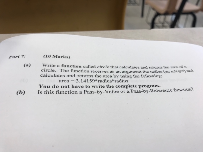  (10 Marks) Write a function called circle that calculates and returns