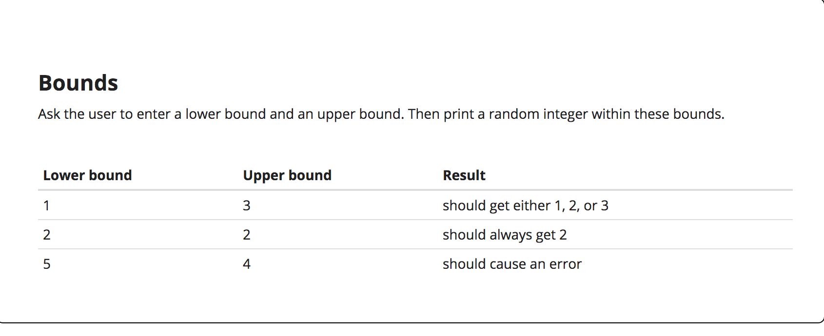 java programming Bounds Ask the user to enter a lower bound and