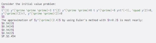  Consider the initial value problem: $$ +*{3}y(\prime prime \prime)-3 t{2}y"[\prime prime]+6