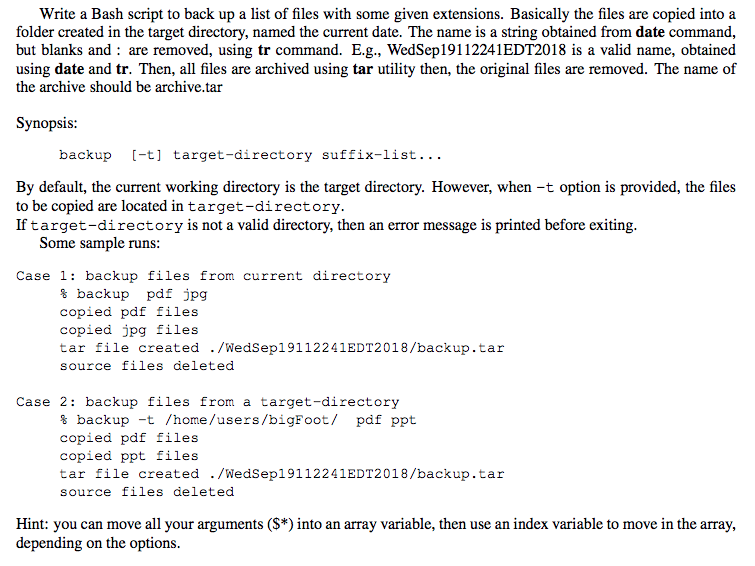  Write a Bash script to back up a list of files