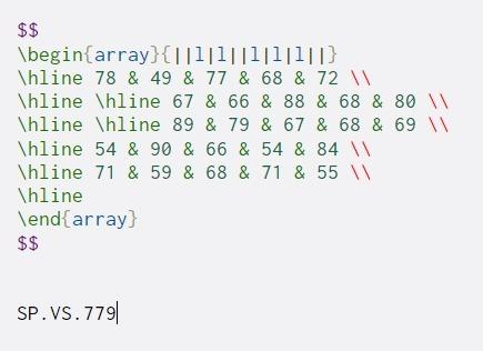  $$ \begin{array}{||1|1||1|1|1||] \hline 78 & 49 & 77 & 68 &