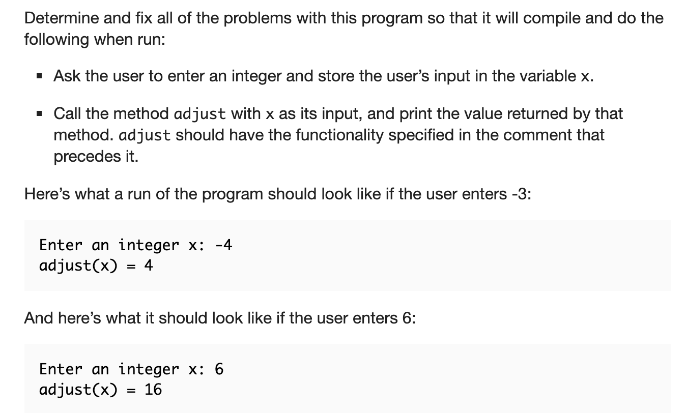 public Problem1 { * * This static method should take an integer