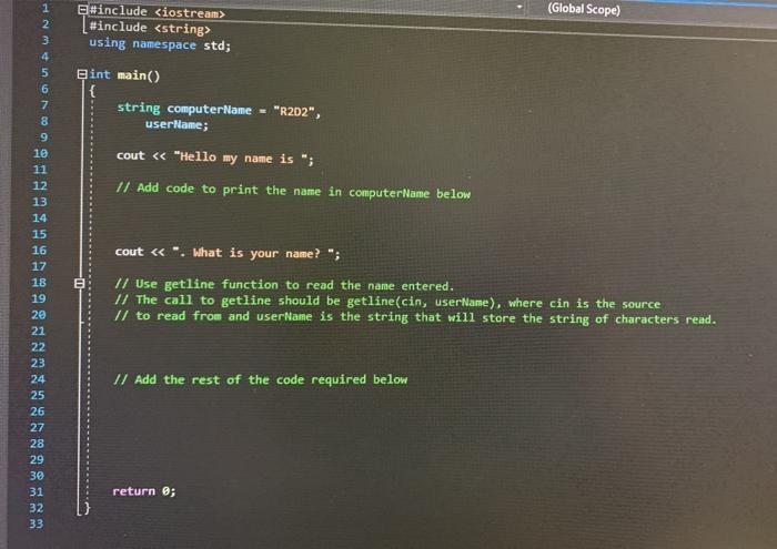 your IDE (Visual Studio, Code, other to complete the program Add code