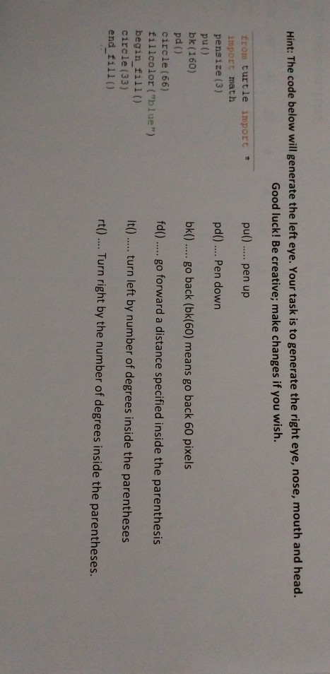 below will generate the left eye. Your task is to generate the