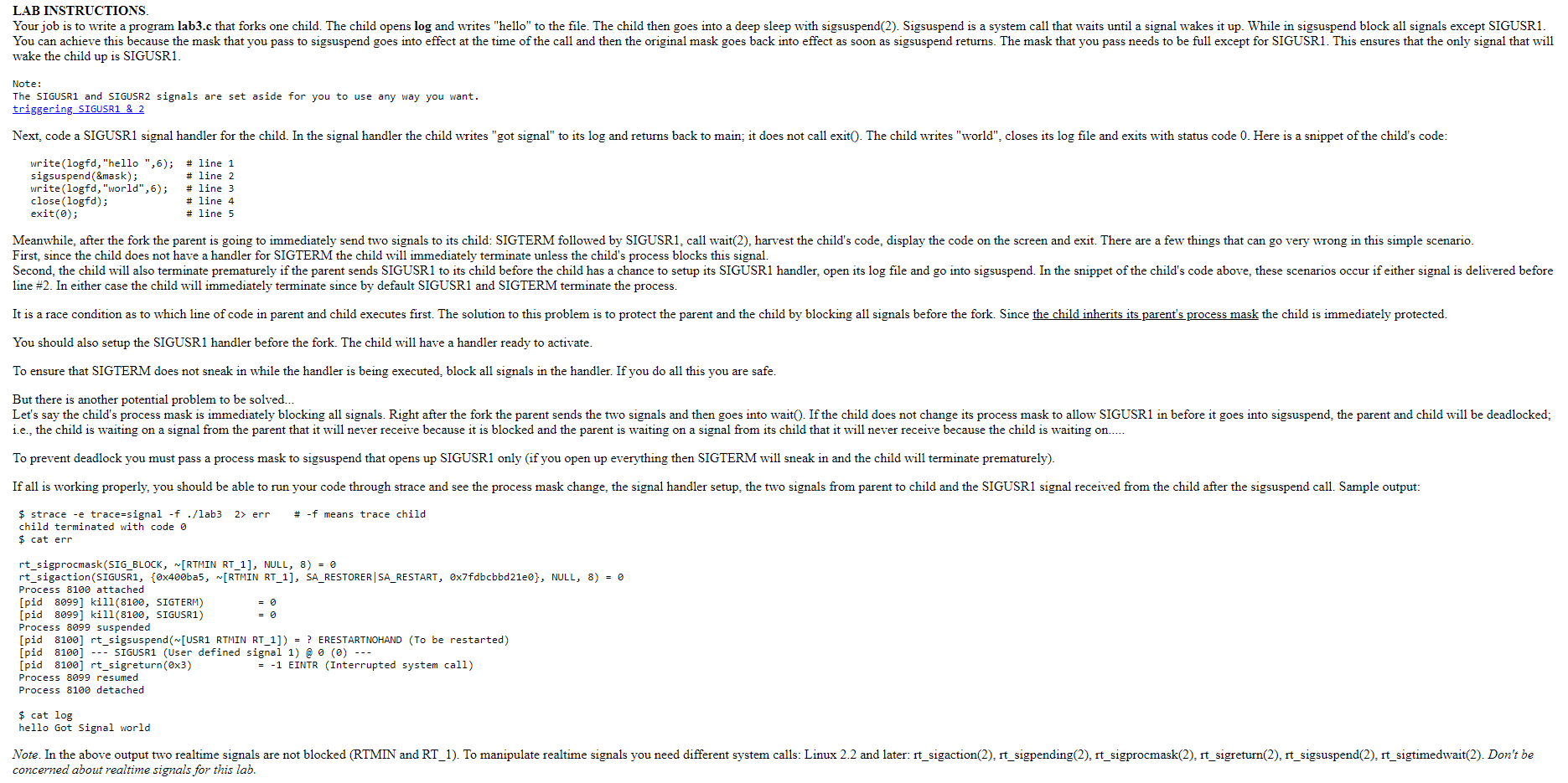  Topic is Operating Systems - Please code in C LAB INSTRUCTIONS