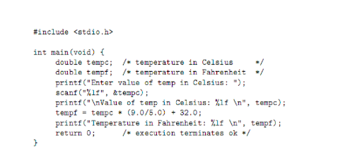  Problem 1: Write a C program that will convert temperature from