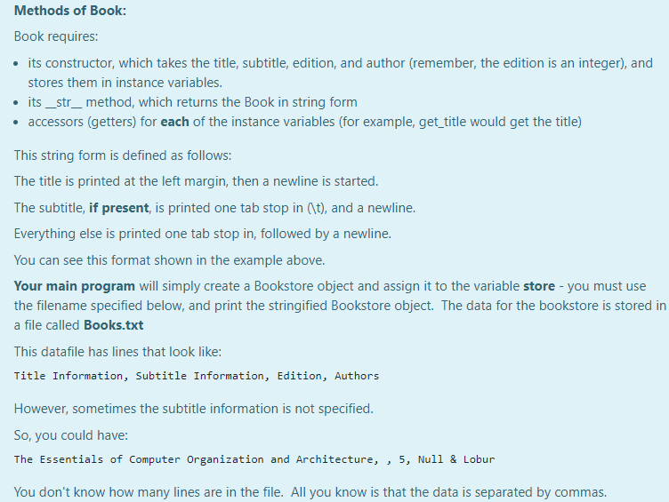 in a collection of objects. You will create a class called Bookstore