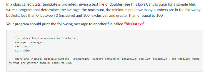 In a class called Stats (template is provided), given a text