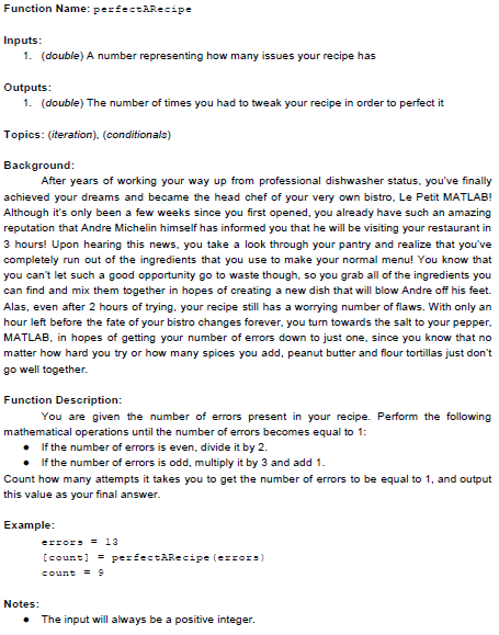 Please solving using MATLAB, NO HARD CODING Thank you :) Function