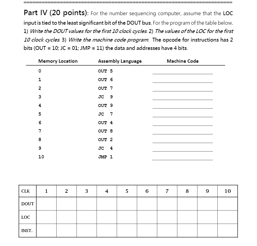 undefined Part IV (20 points): For the number sequencing computer, assume that