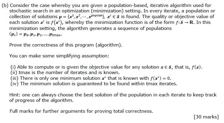 (b) Consider the case whereby you are given a population-based, iterative