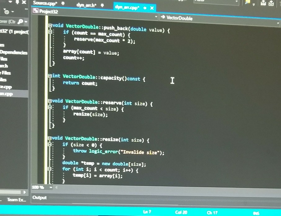 double "array: int max count : int count; public VectorDouble) : VectorDouble(int
