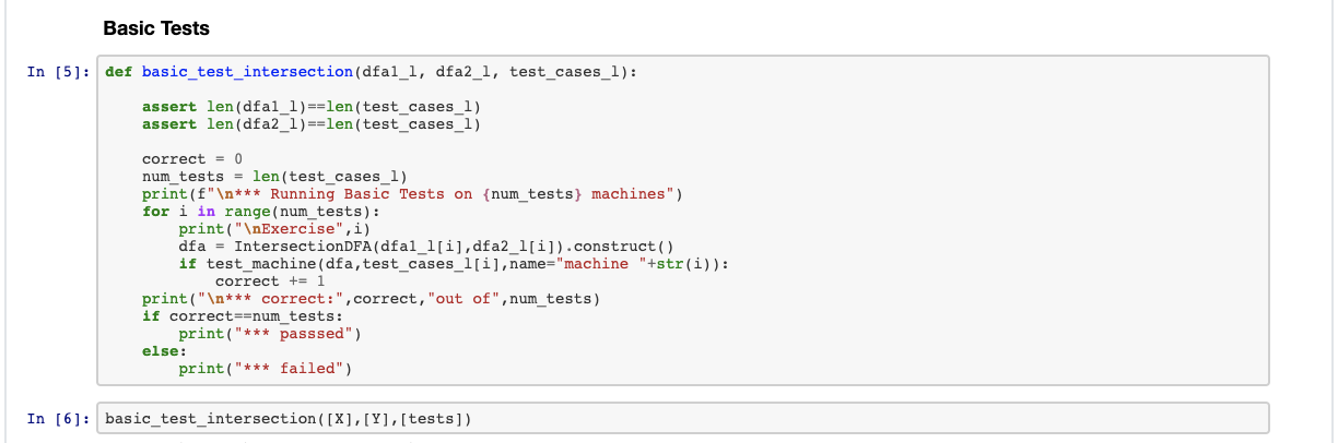 The TestMachine class takes machine description and a test vector and confirms