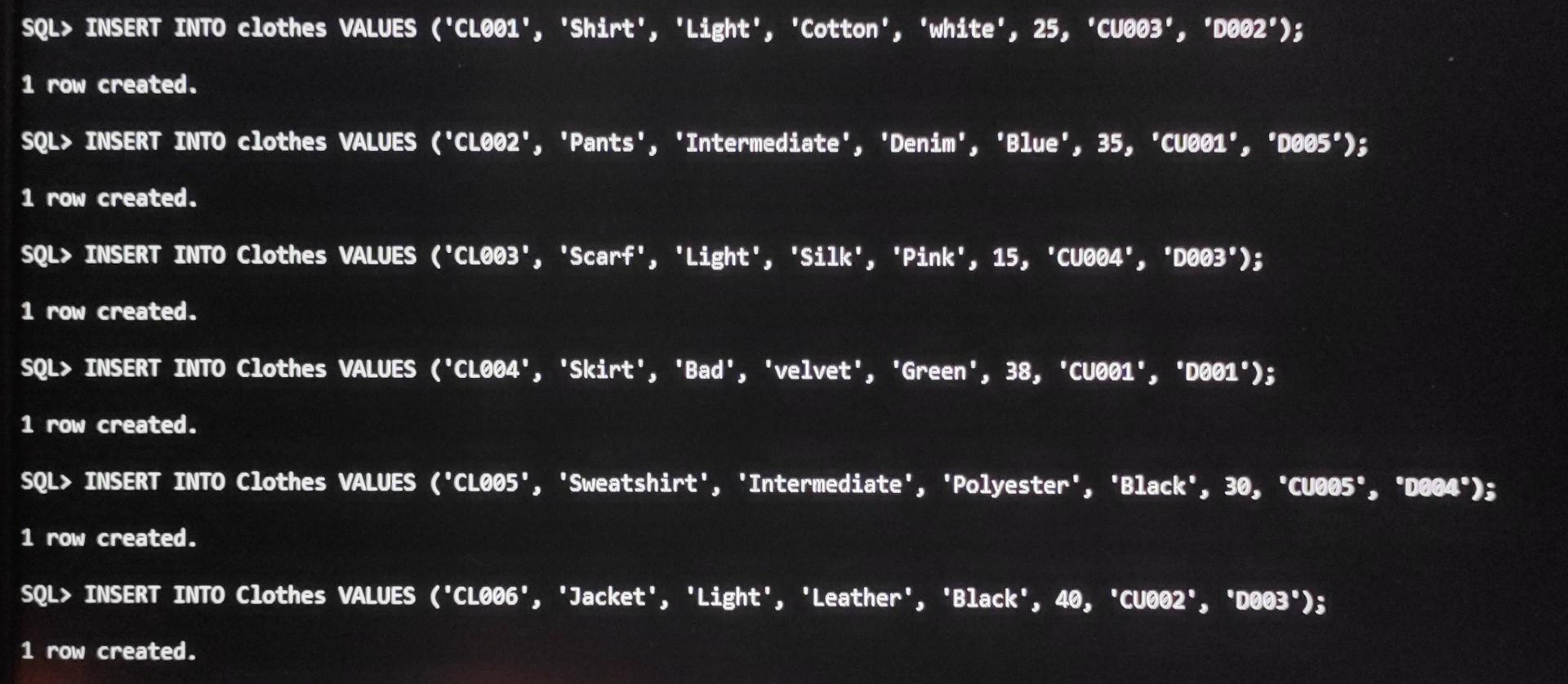 Date NOT NULL, CONSTRAINT Customer Ne.pk PRIMARY KEY (Customer_No)); CREATE TABLE Designer