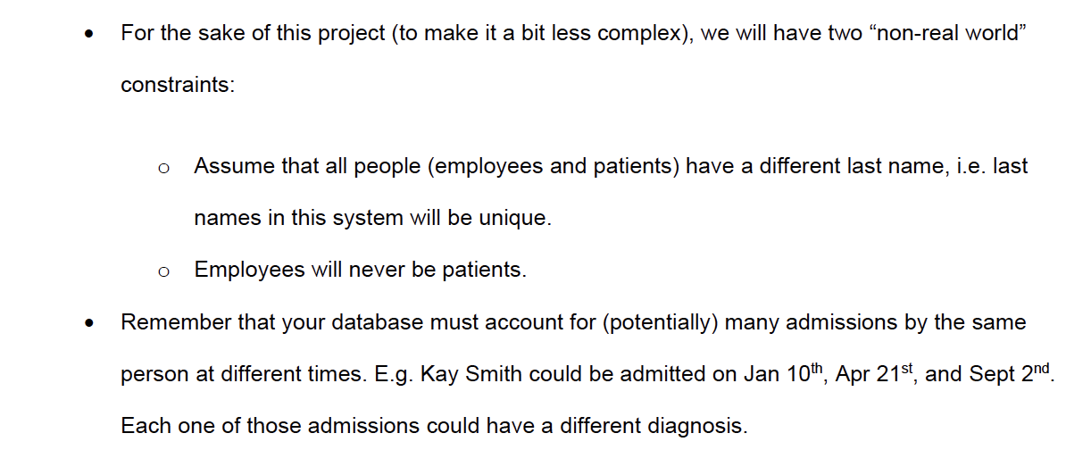 community. You have been contracted to develop the database system that will