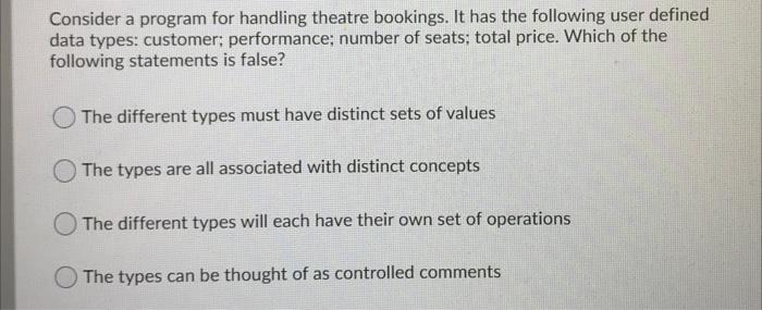 Imperative and Object-Oriented Programming Consider a program for handling theatre bookings. It