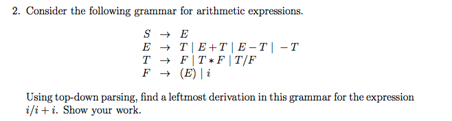 Consider the following grammar for arithmetic expressions. S rightarrow E E