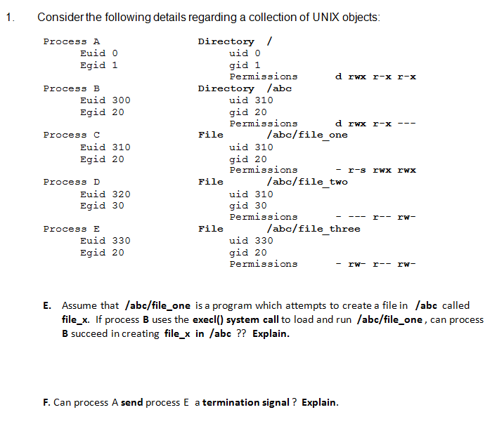 Please answer questions E and F, based on the information below: Consider