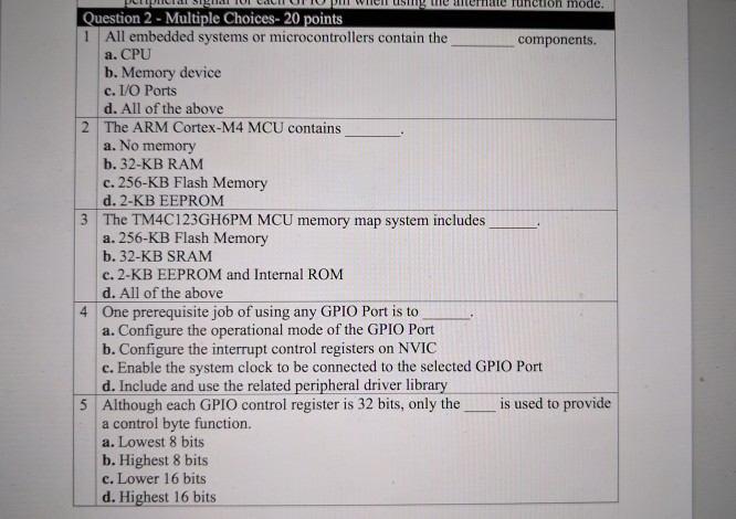  h mode. Question 2 Multiple Choices- 20 points 1 All embedded