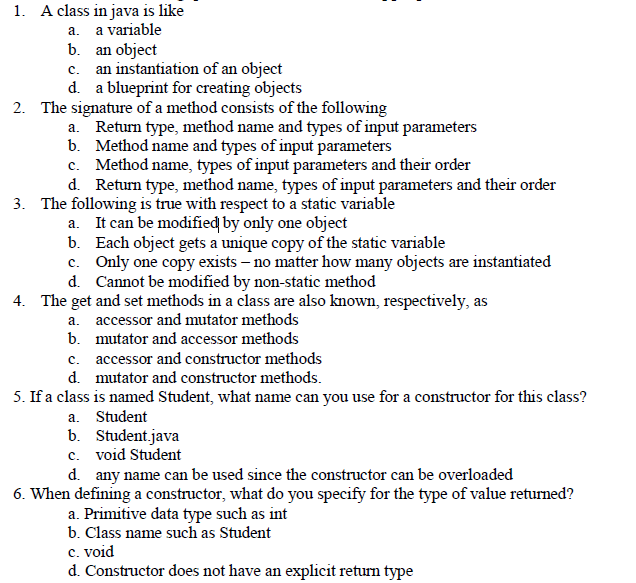  1. A class in java is like a. b. c. d.