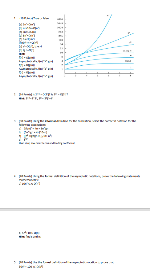  ! 4096 2 1. (16 Points) True or false. (a) 5n-On)