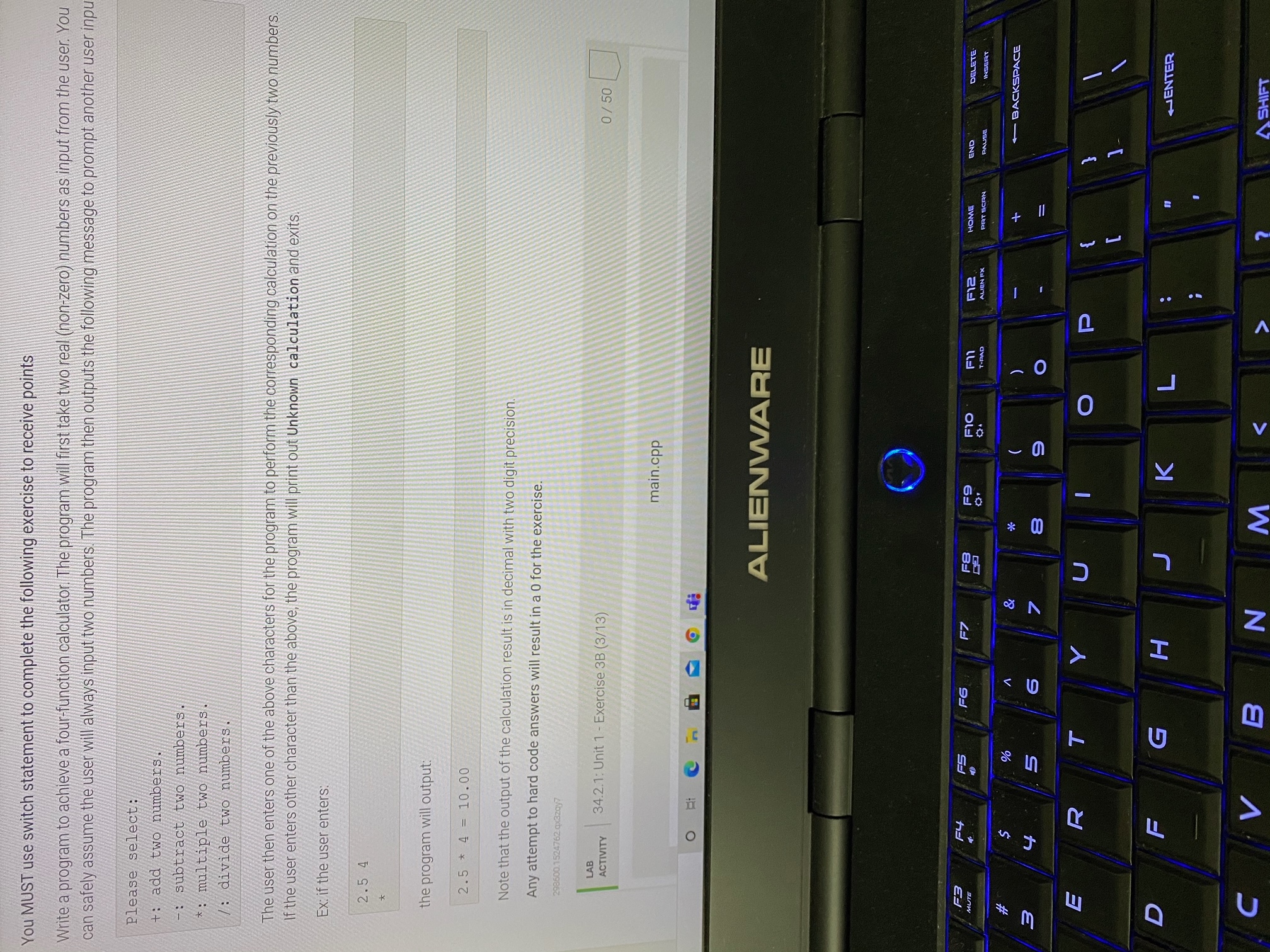Computer science homework, please help with C++ code You MUST use switch