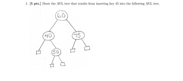 data structures and algorithm analysis 1. (5 pts.] Draw the AVL tree