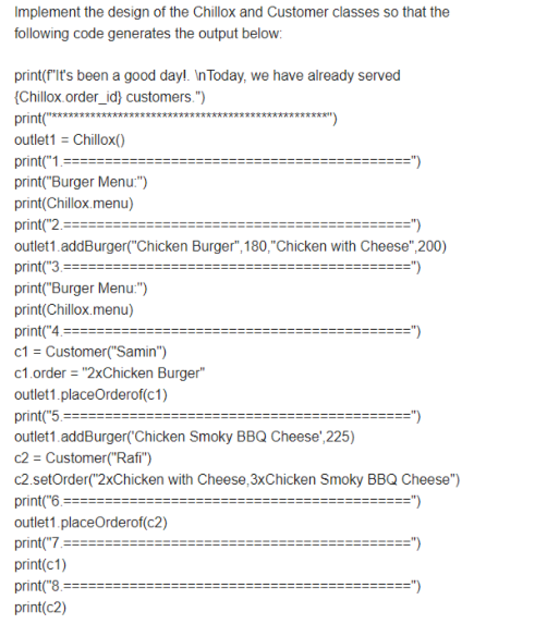 Please show it using PYTHON. Implement the design of the Chillox