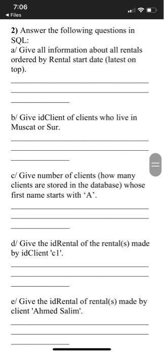 table client idClient varchar2(5) constraint cl primary key, FirstNameClient varchar2(15), LastNameClient varchar2(15).