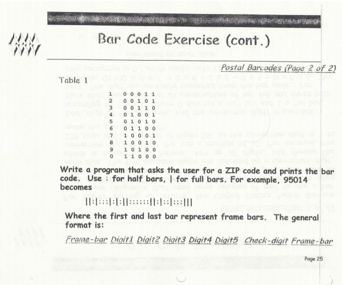 I really need help with this assignment! Bar Code Exercise Postal Barcodes