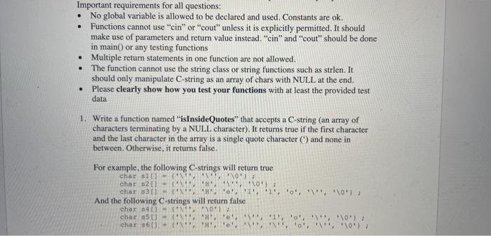 Please write it in C++ and the Important requirement. Important requirements for