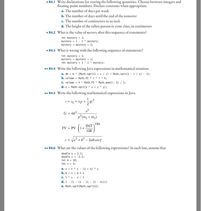  Chapter 4 R4.1 Write declarations for storing the following constants s.