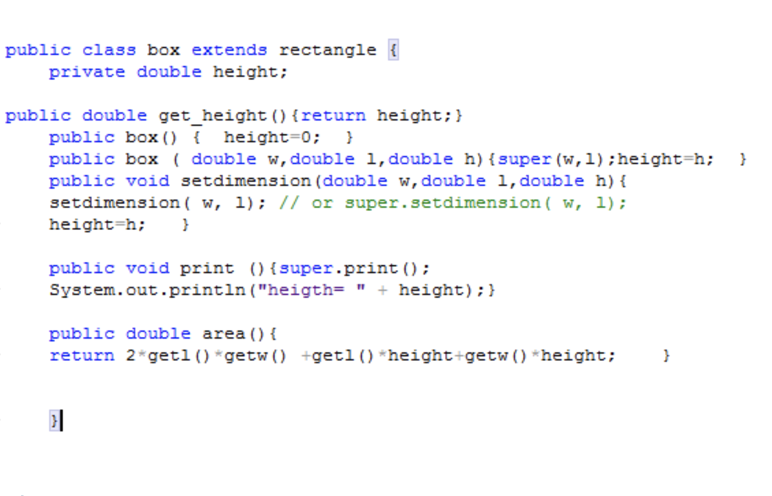 the following: Private height geheight() . Default constructor and copy constructor to
