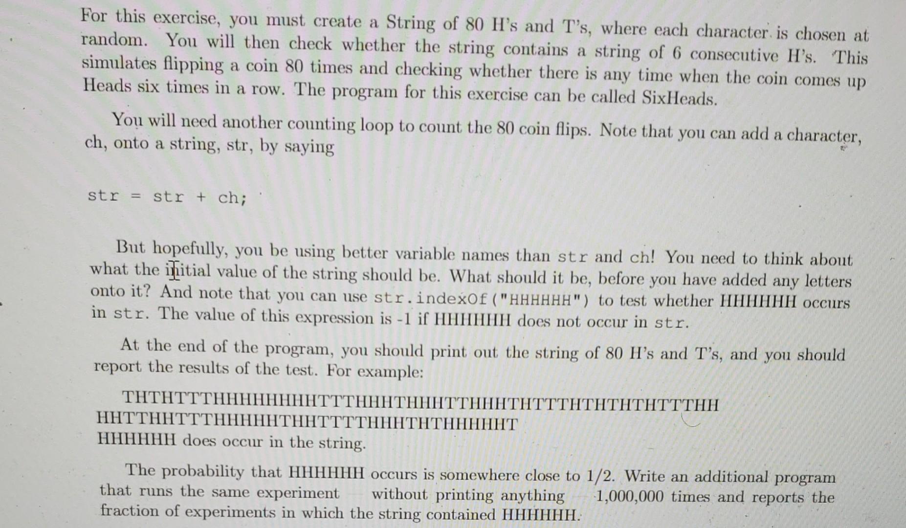  java For this exercise, you must create a String of 80