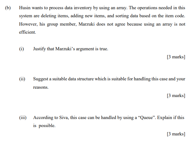  (6) 6) Husin wants to process data inventory by using an