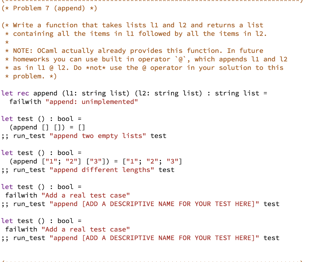 (Problem 7 (append) *) Write a function that takes lists ll