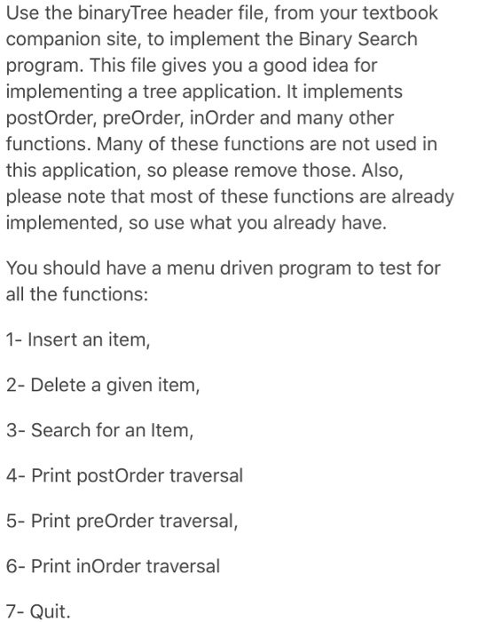  C++ only HearderFile //Header File Binary Search Tree #ifndef H_binaryTree #define