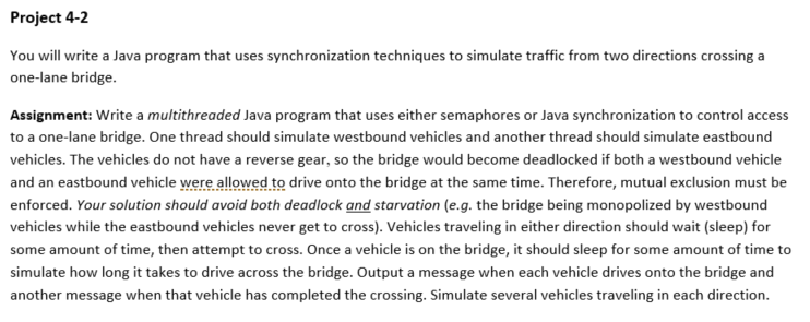 Project 4-2 You will write a Java program that uses synchronization