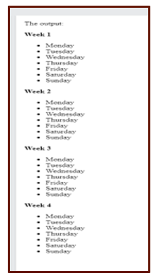  1. Write a PHP code that prints the following output using