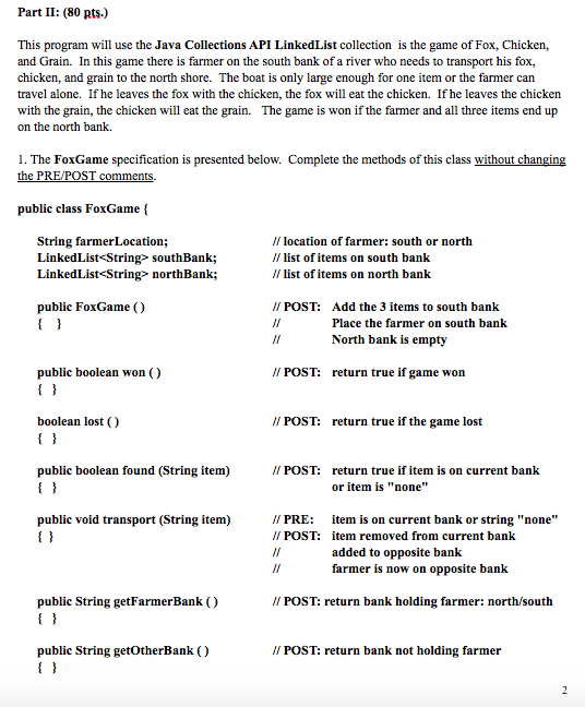 java eclipse problem Part II: (80 pts.) This program will use the