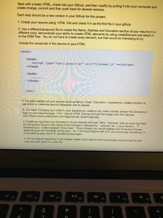  Start with a basic HTML, check into your Github, and then