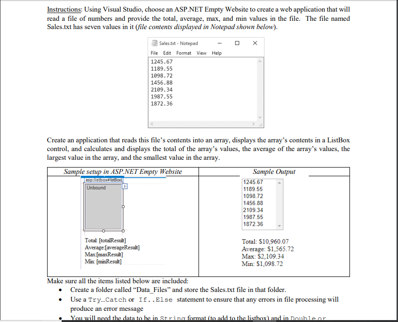  | Instructions: Using Visual Studio, choose an ASP.NET Empty Website to